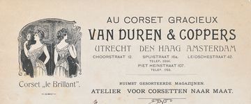 711081 Kop van een nota van Van Duren & Coppers, ‘Au Corset Gracieux’ - Atelier voor corsetten naar maat, Choorstraat ...